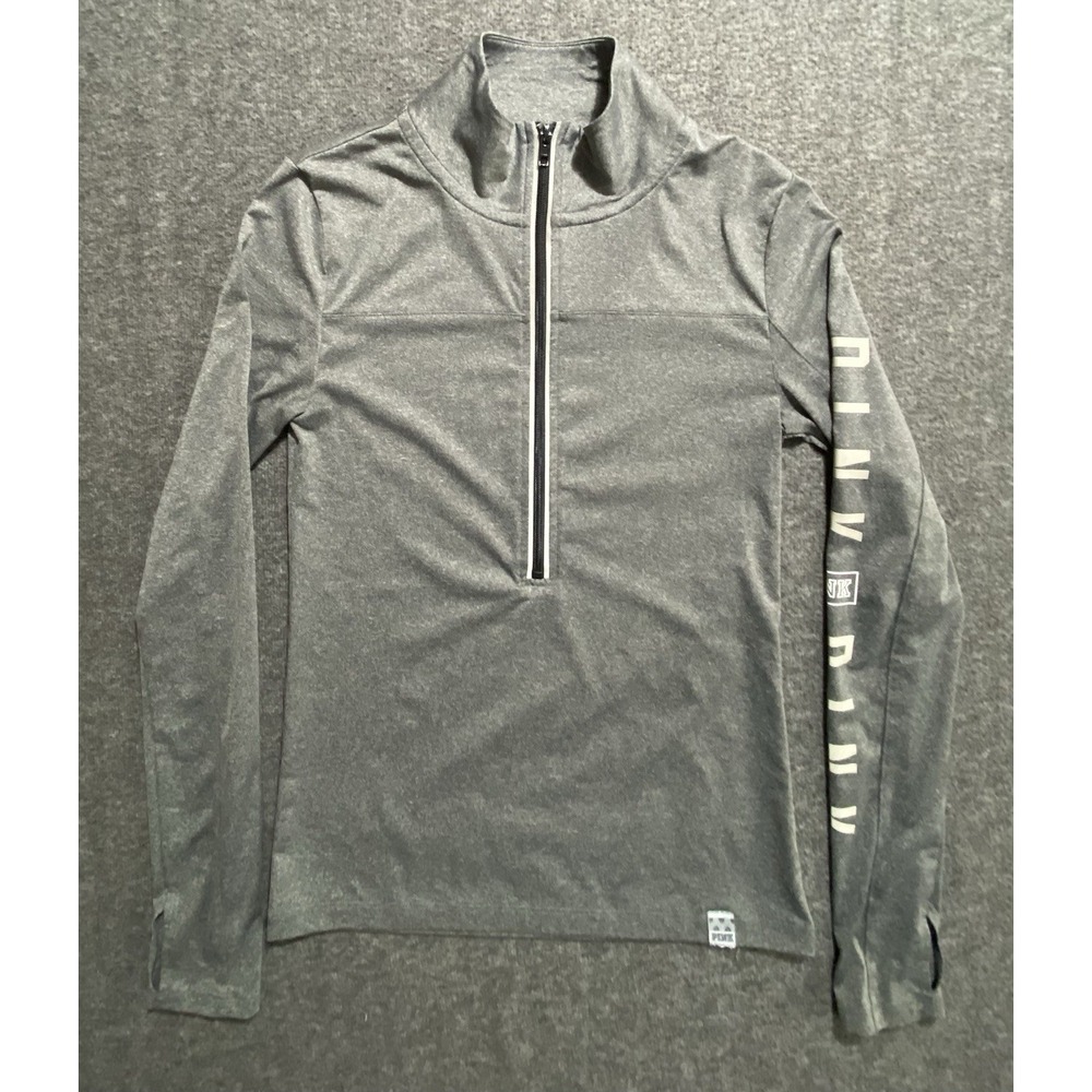 Victoria's Secret PINK Sweater Women's Gray Black 1/4 Zip Pullover Size XS
